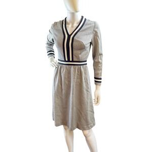 Vintage 1960s Andrea Gayle Mod Knit Fit Flare Dress Size Med Sporty Stripe